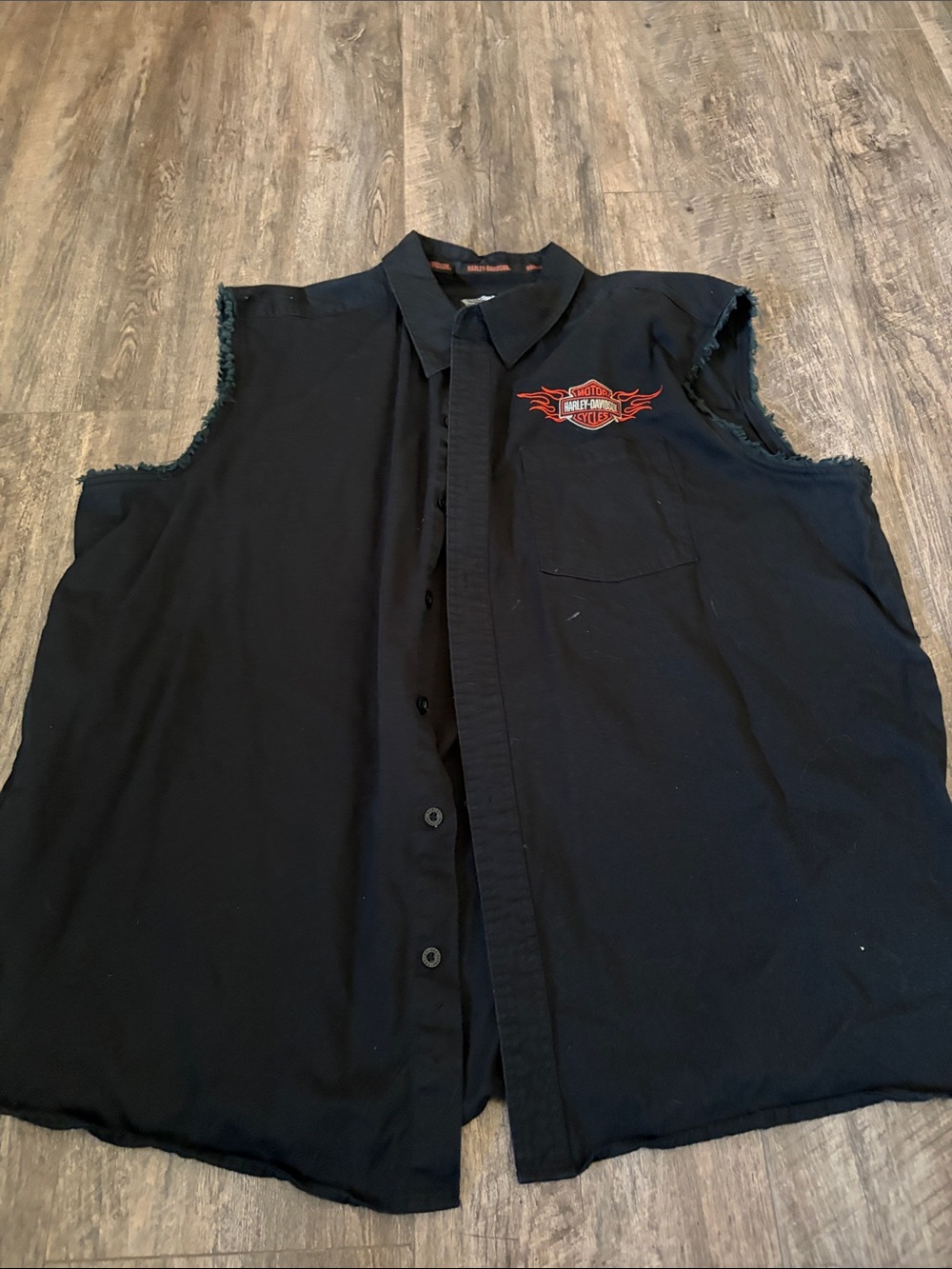 Harley-Davidson Black Button Front Sleeveless Shirt with Orange Flame Logo